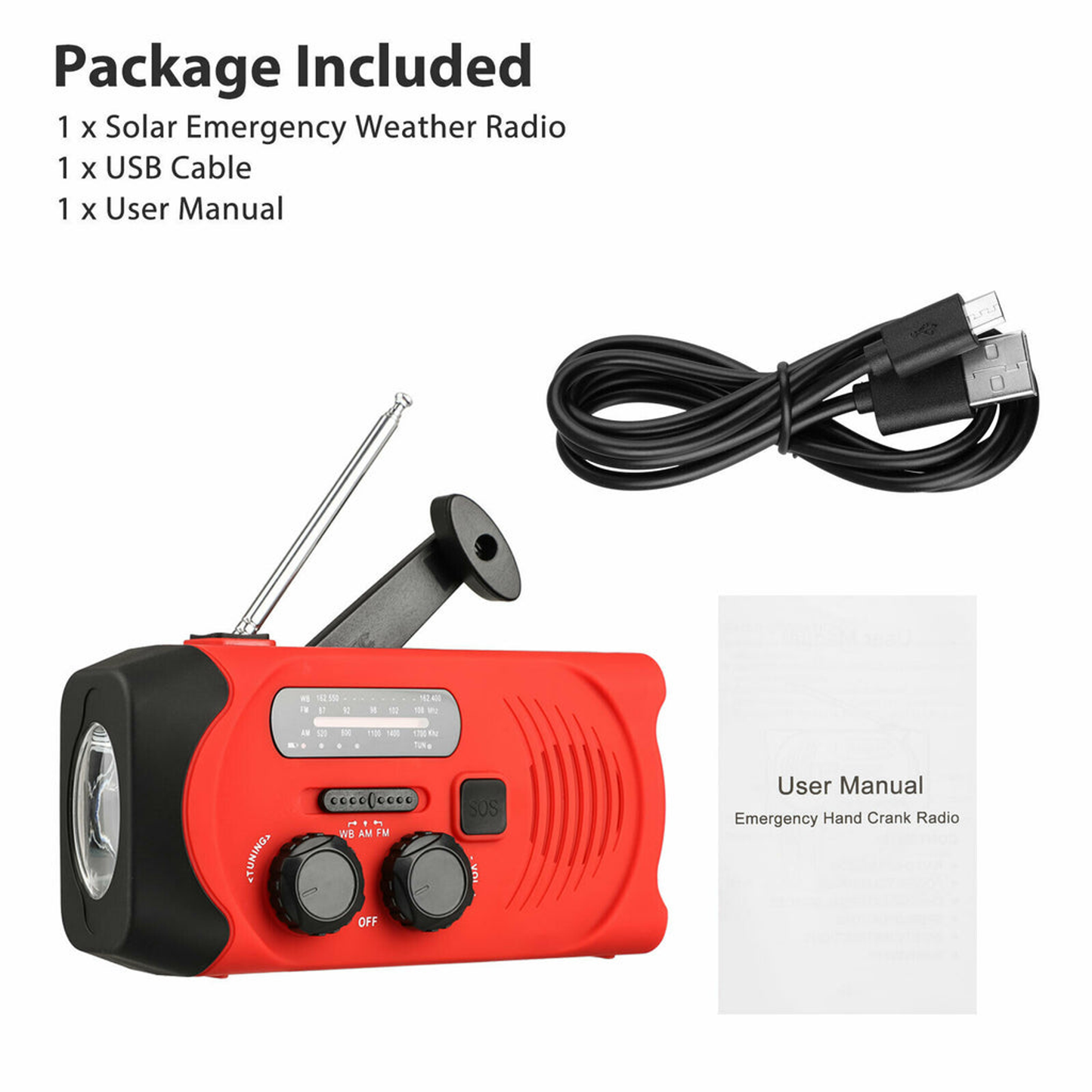 2000mAh Emergency LED Radio Solar Hand Crank AM/FM/NOAA Flashlight Phone Charger