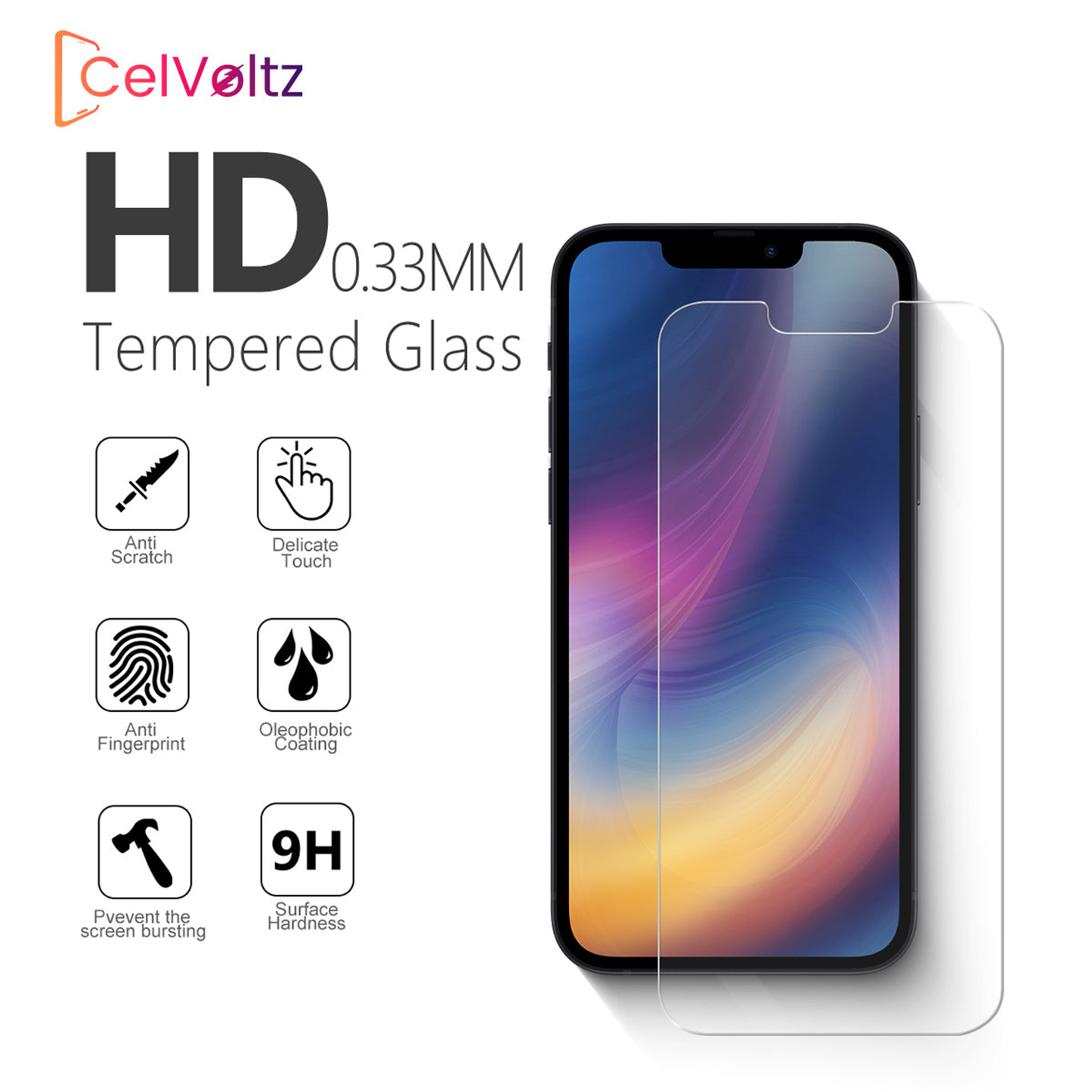 Celvoltz Tempered Glass Compatible For IPhone (100 Pack) Clear