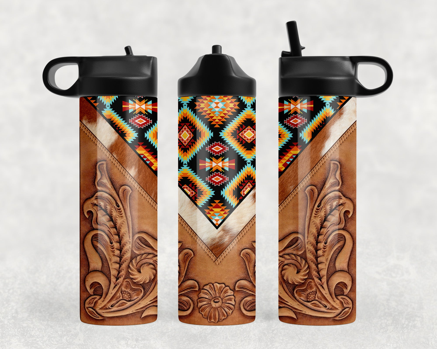 Aztec faux leather Steel Water Bottle