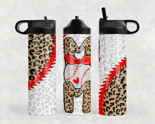 Baseball Mom Leopard Print Steel Water Bottle