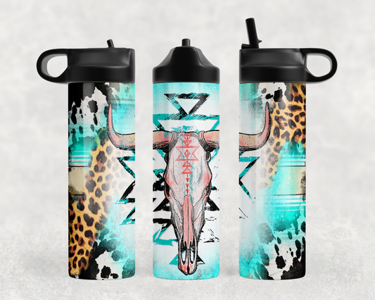 Western Bull skull Steel Water Bottle