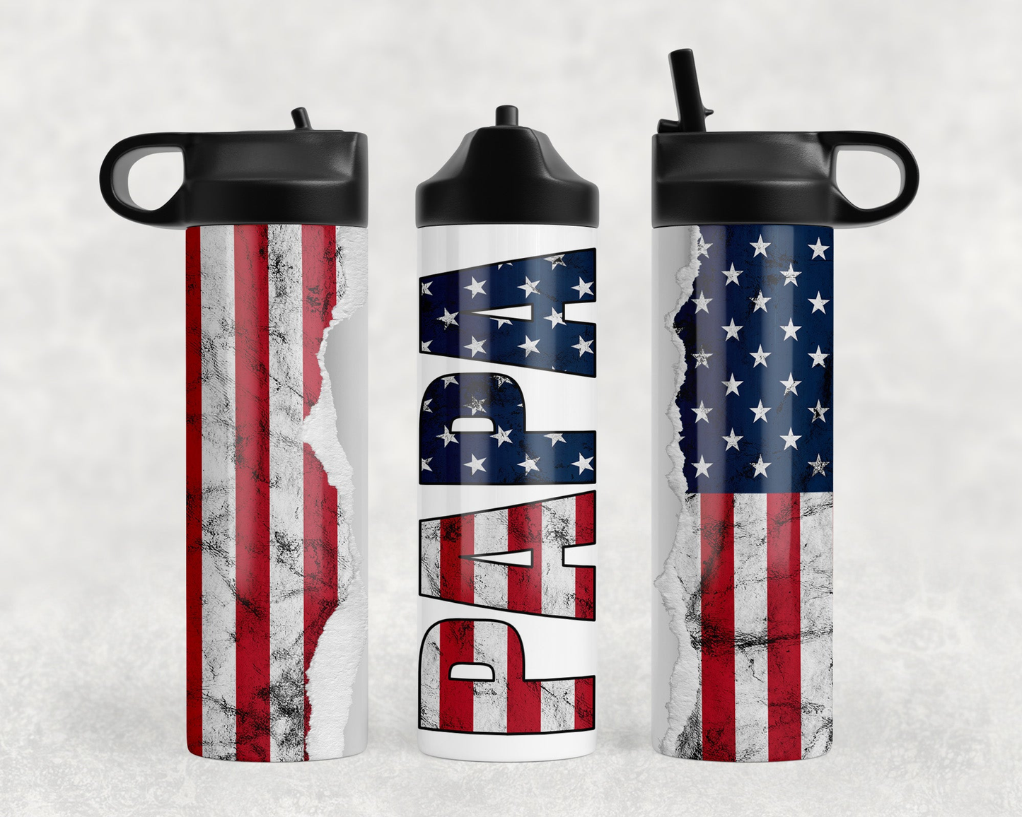 American Flag Papa Steel Water Bottle