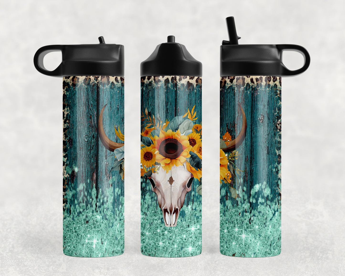 Western Bull Skull Steel Water Bottle