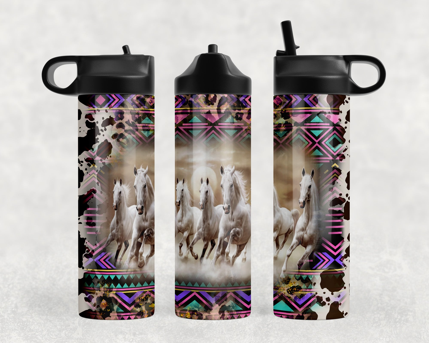 Aztec Horses Steel Water Bottle