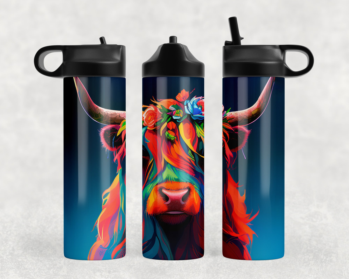 Watercolor Highland Cow Steel Water Bottle