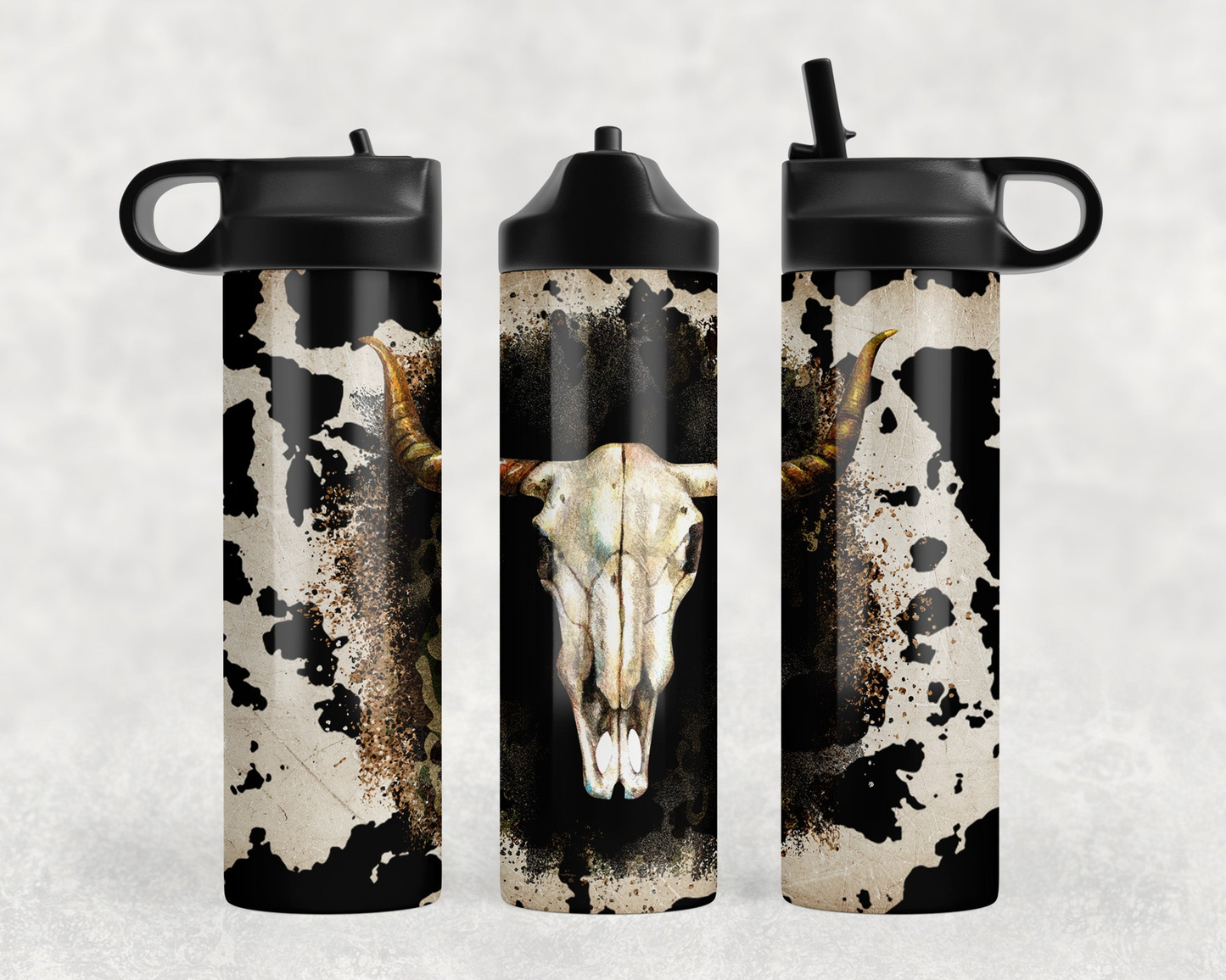 Western Bull Skull Steel Water Bottle