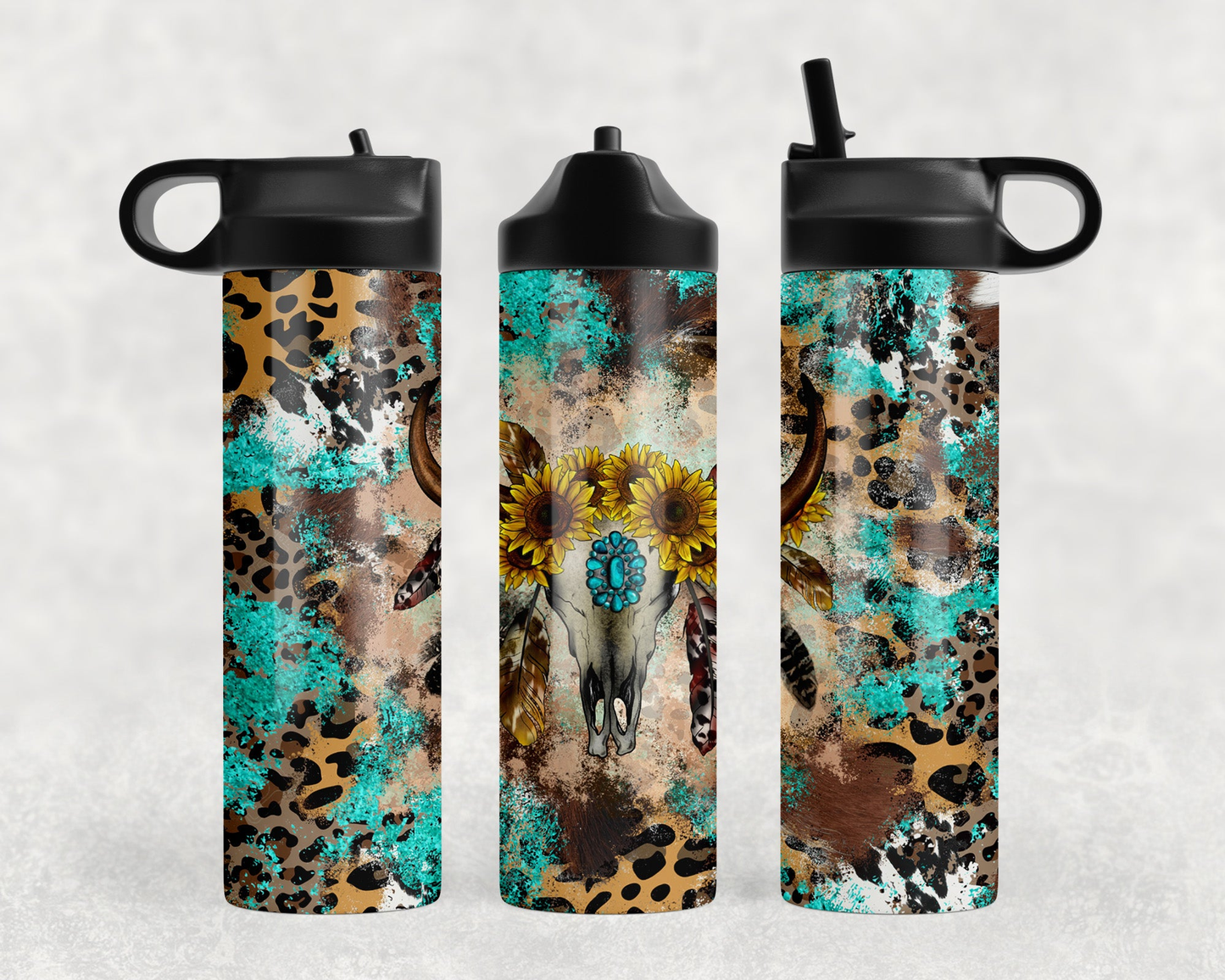 Western Bull Skull Steel Water Bottle