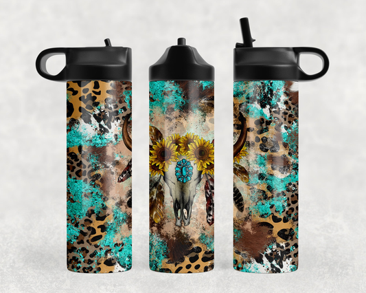 Western Bull Skull Steel Water Bottle