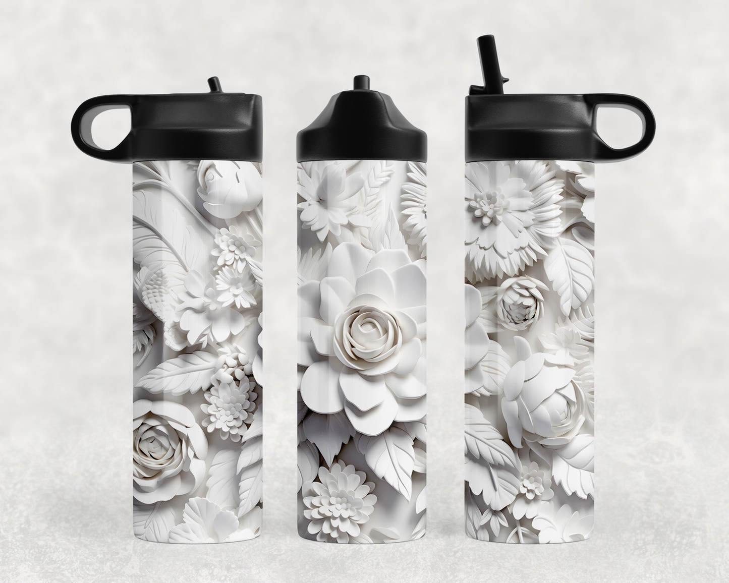 White Flowers Steel Water Bottle