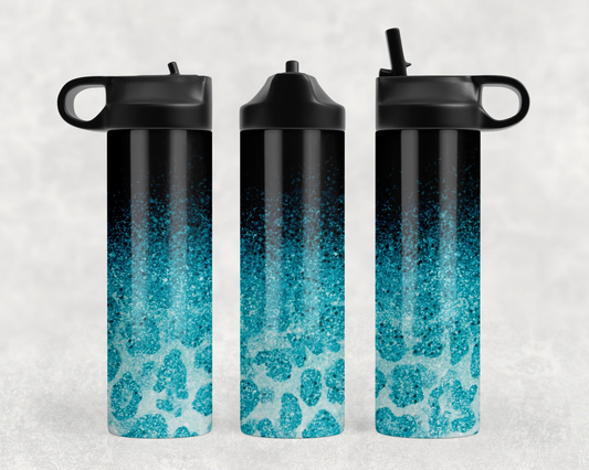 Blue Leopard Print Steel Water Bottle