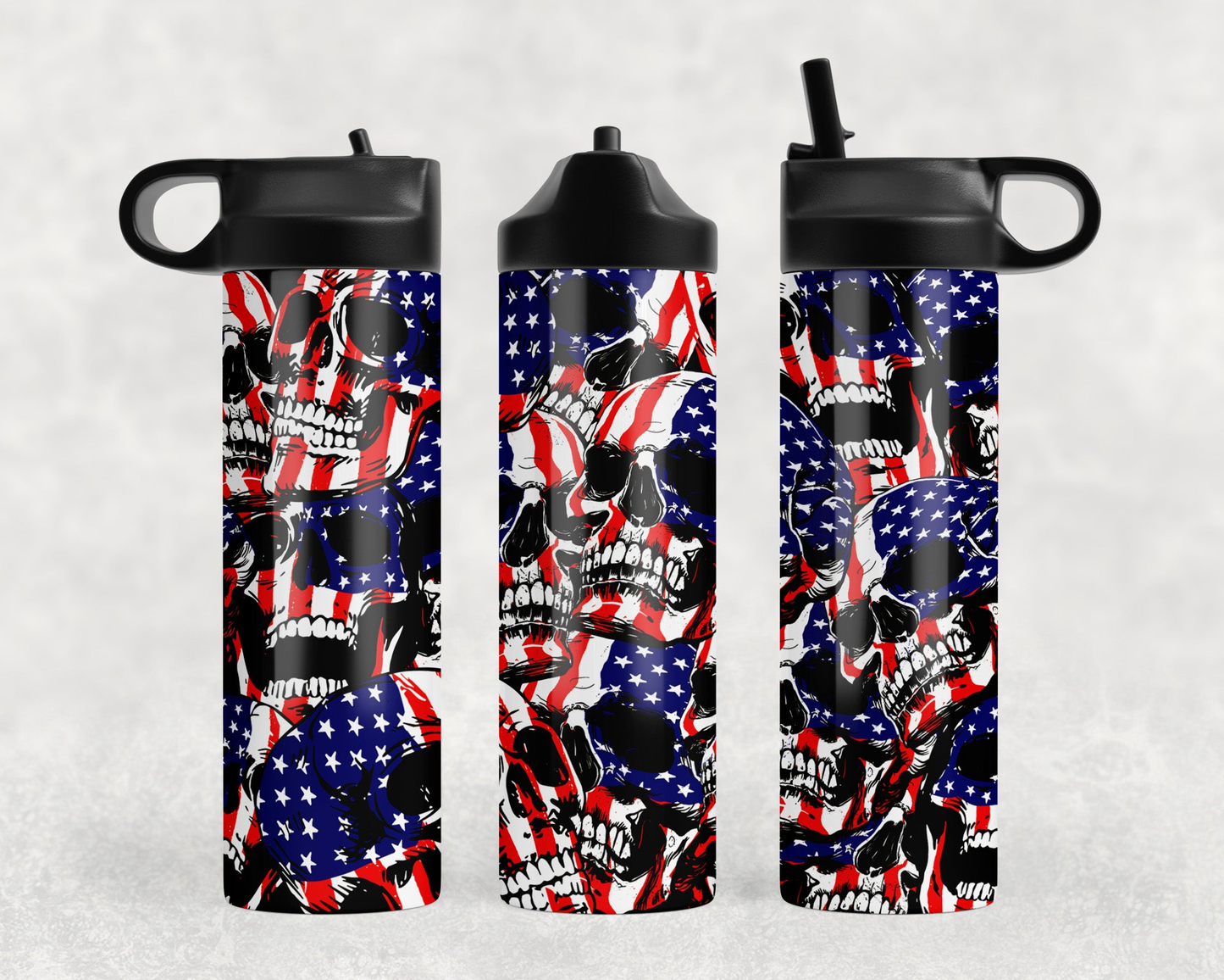 American Flag Skulls Steel Water Bottle