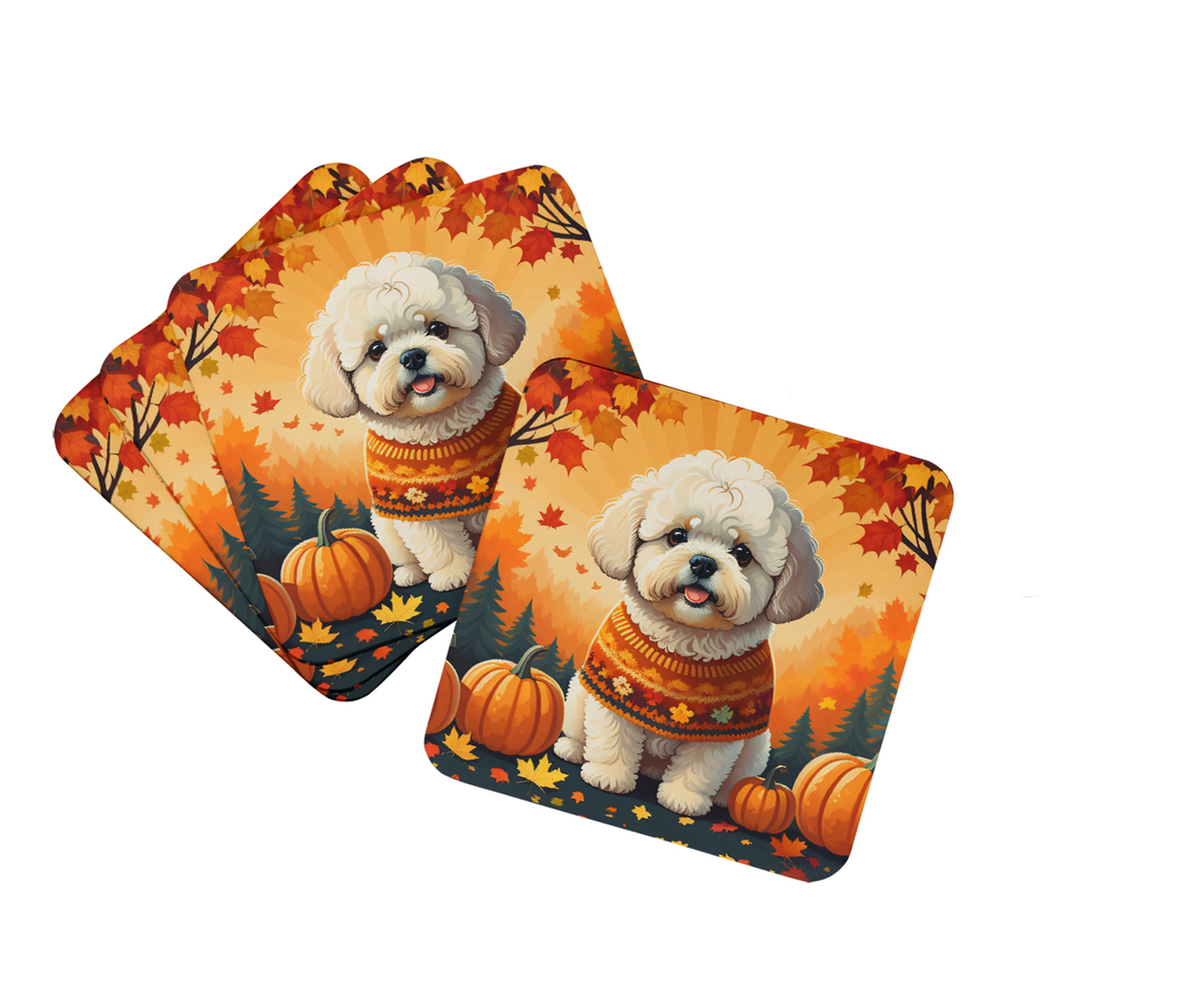 Bichon Frise Fall Foam Coasters