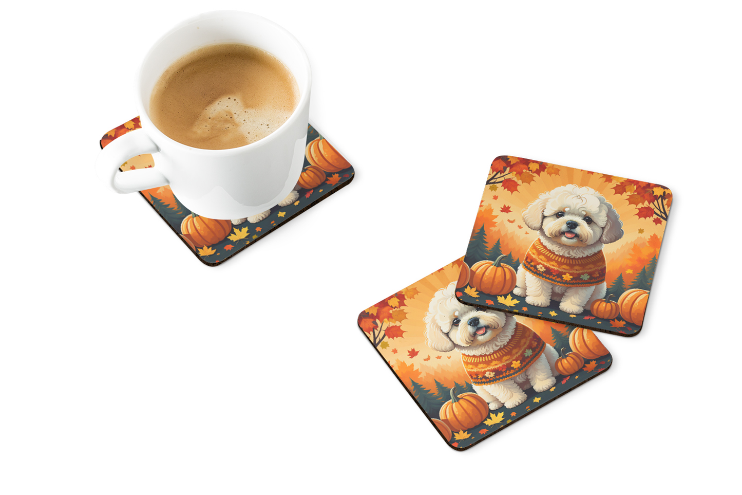 Bichon Frise Fall Foam Coasters