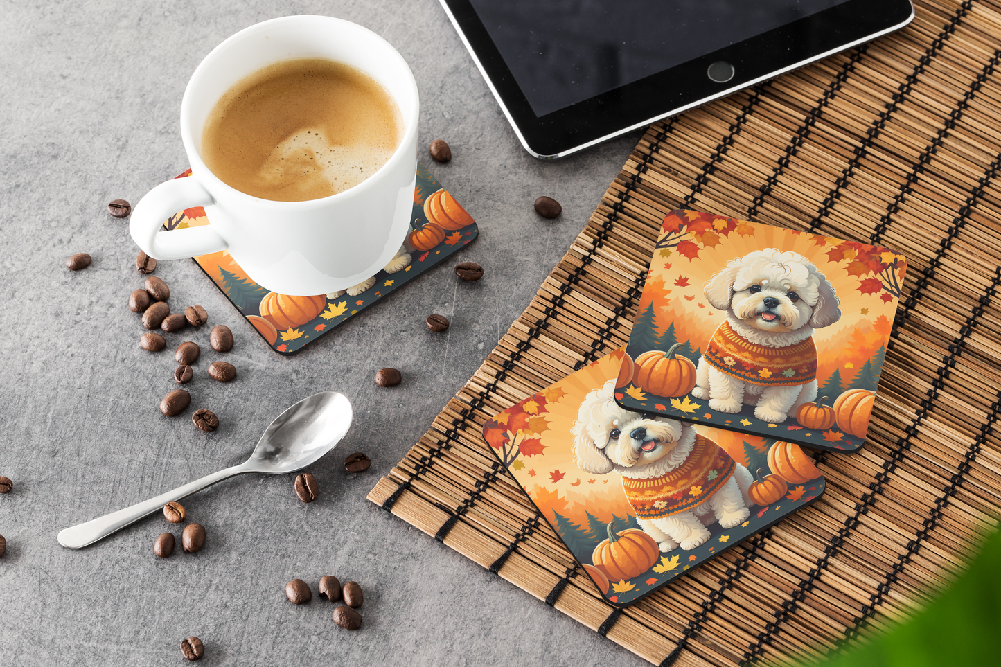 Bichon Frise Fall Foam Coasters