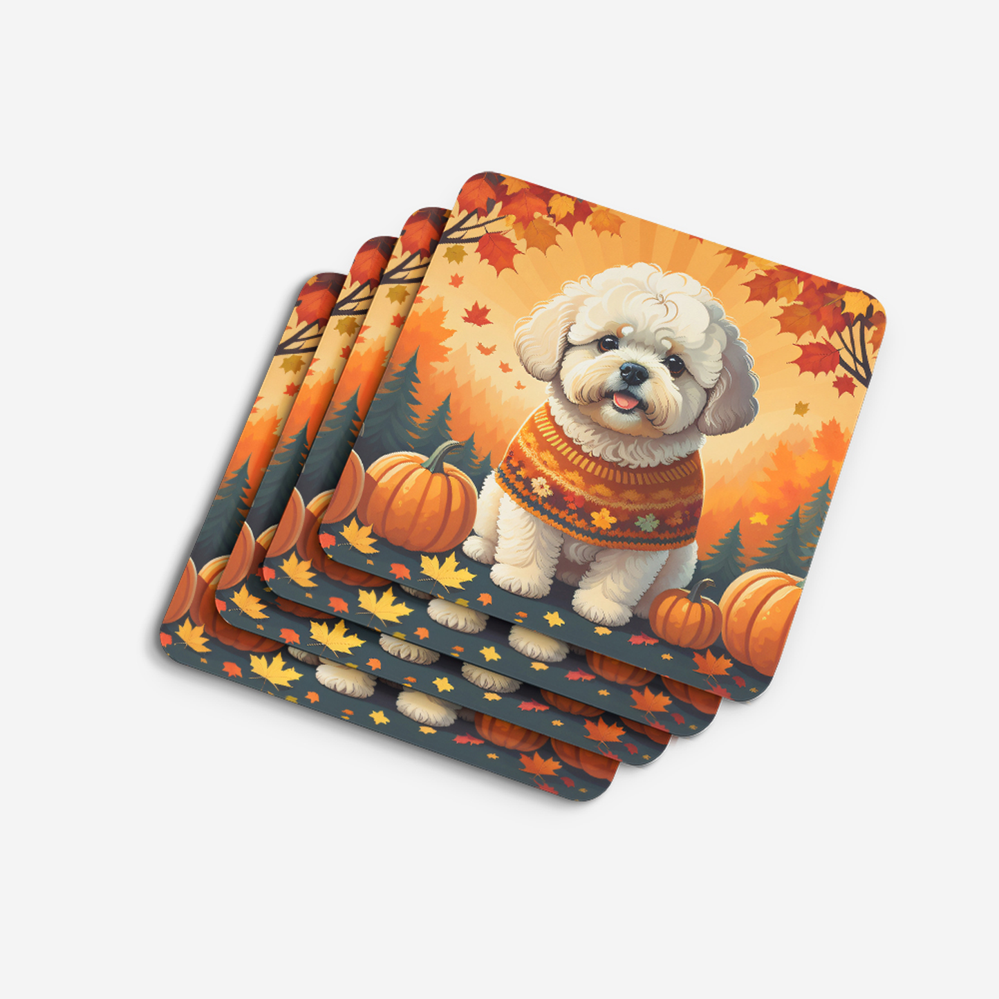 Bichon Frise Fall Foam Coasters