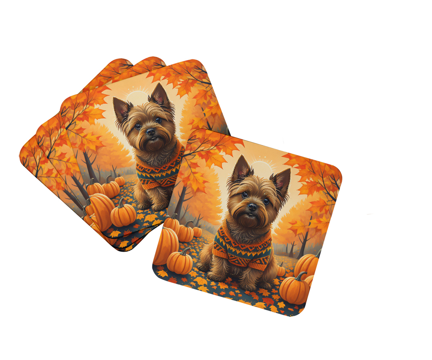 White English Bulldog Fall Foam Coasters