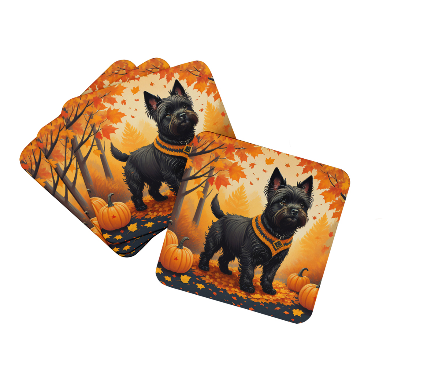 White English Bulldog Fall Foam Coasters