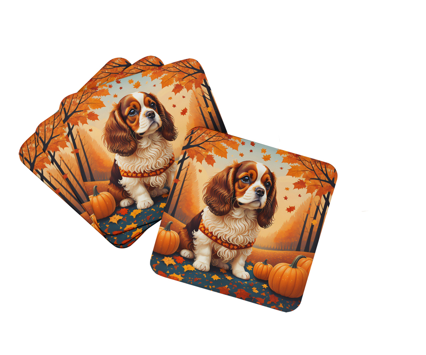 White English Bulldog Fall Foam Coasters