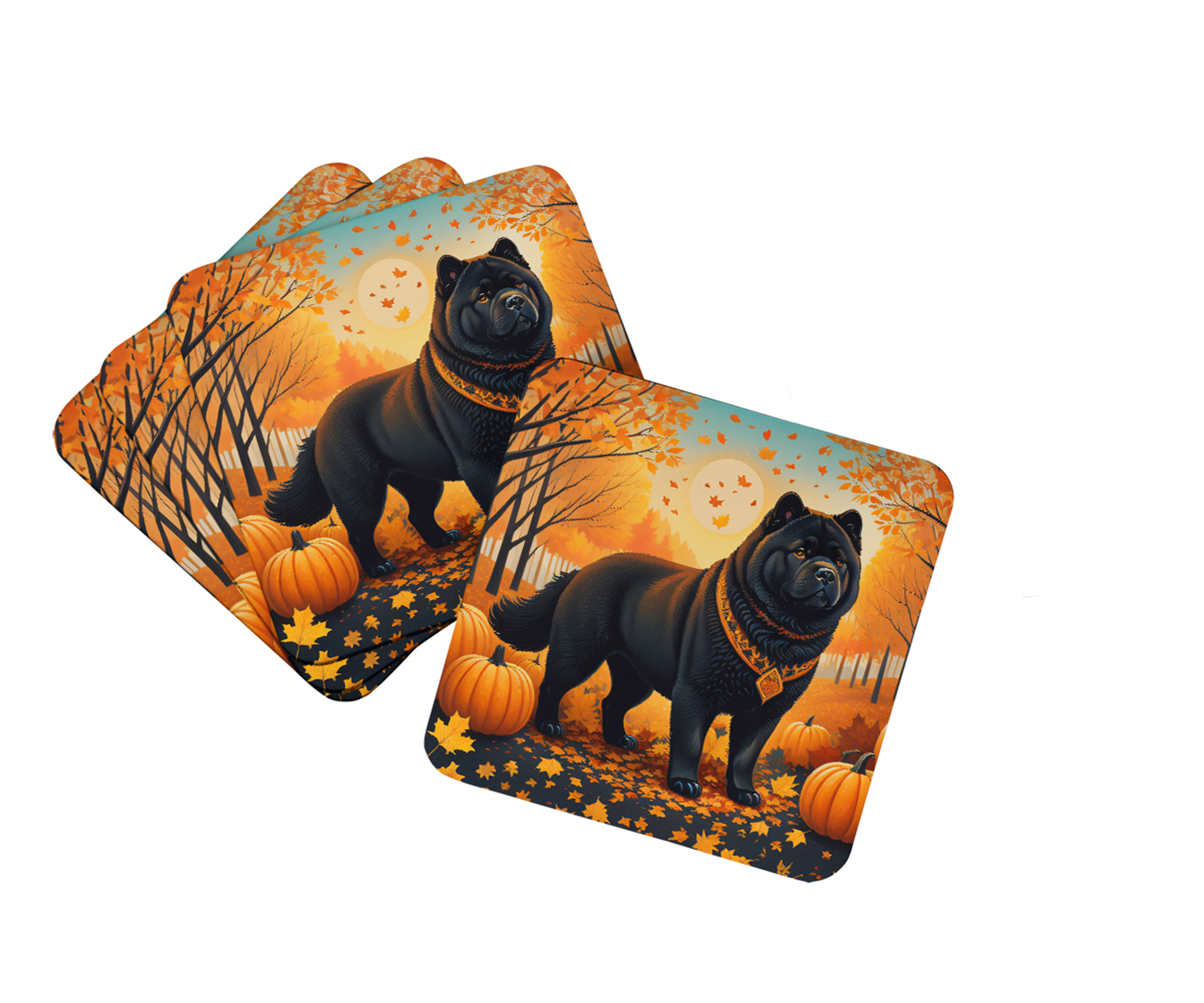 White English Bulldog Fall Foam Coasters