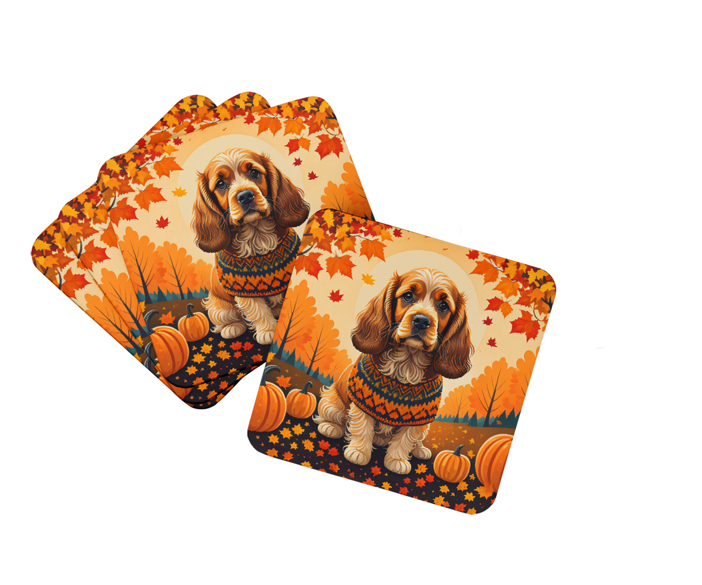 White English Bulldog Fall Foam Coasters