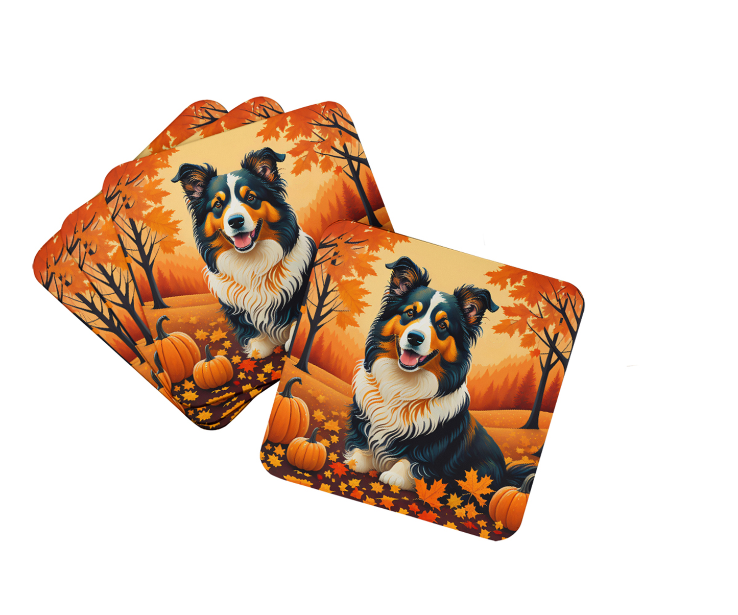 White English Bulldog Fall Foam Coasters