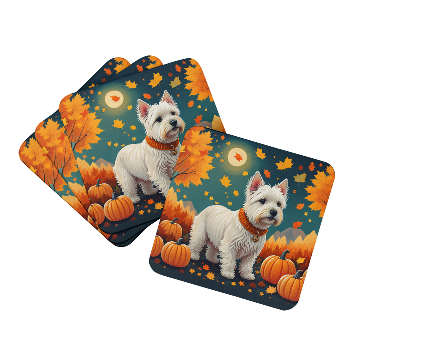 Westie Fall Foam Coasters