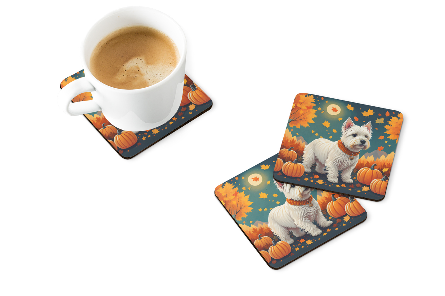 Westie Fall Foam Coasters