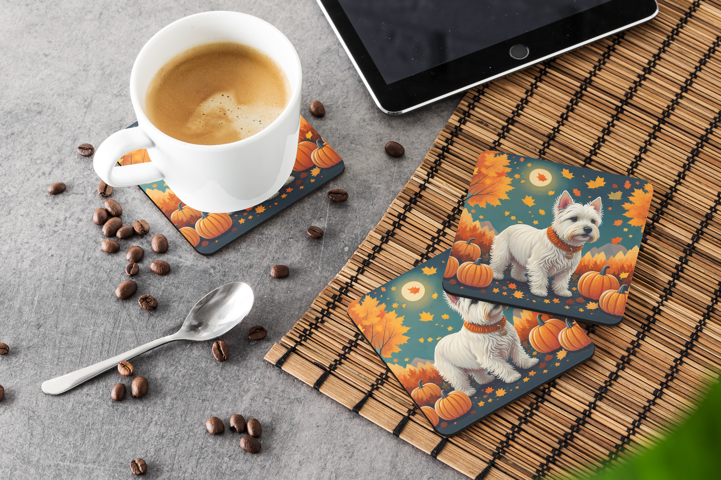 Westie Fall Foam Coasters