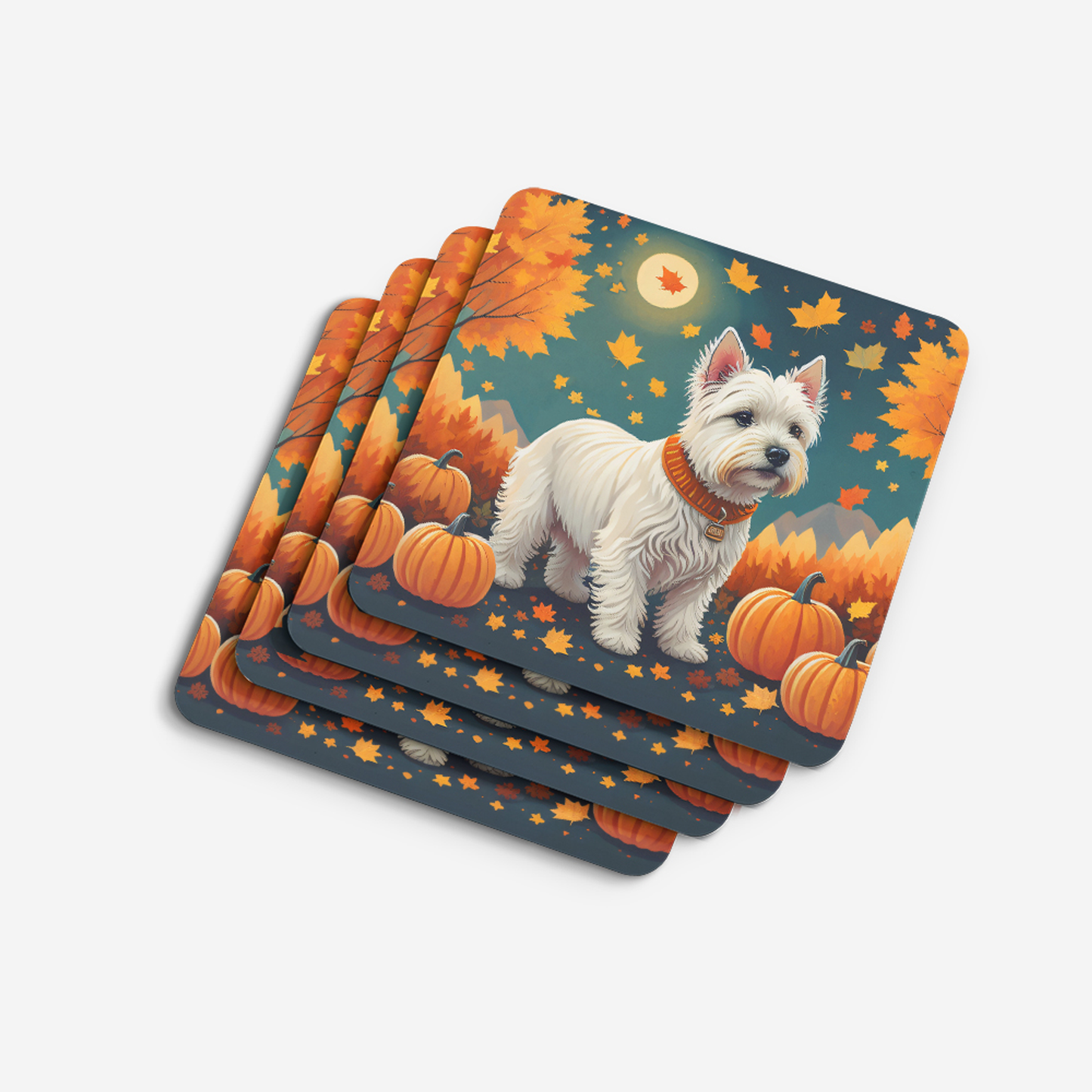 Westie Fall Foam Coasters