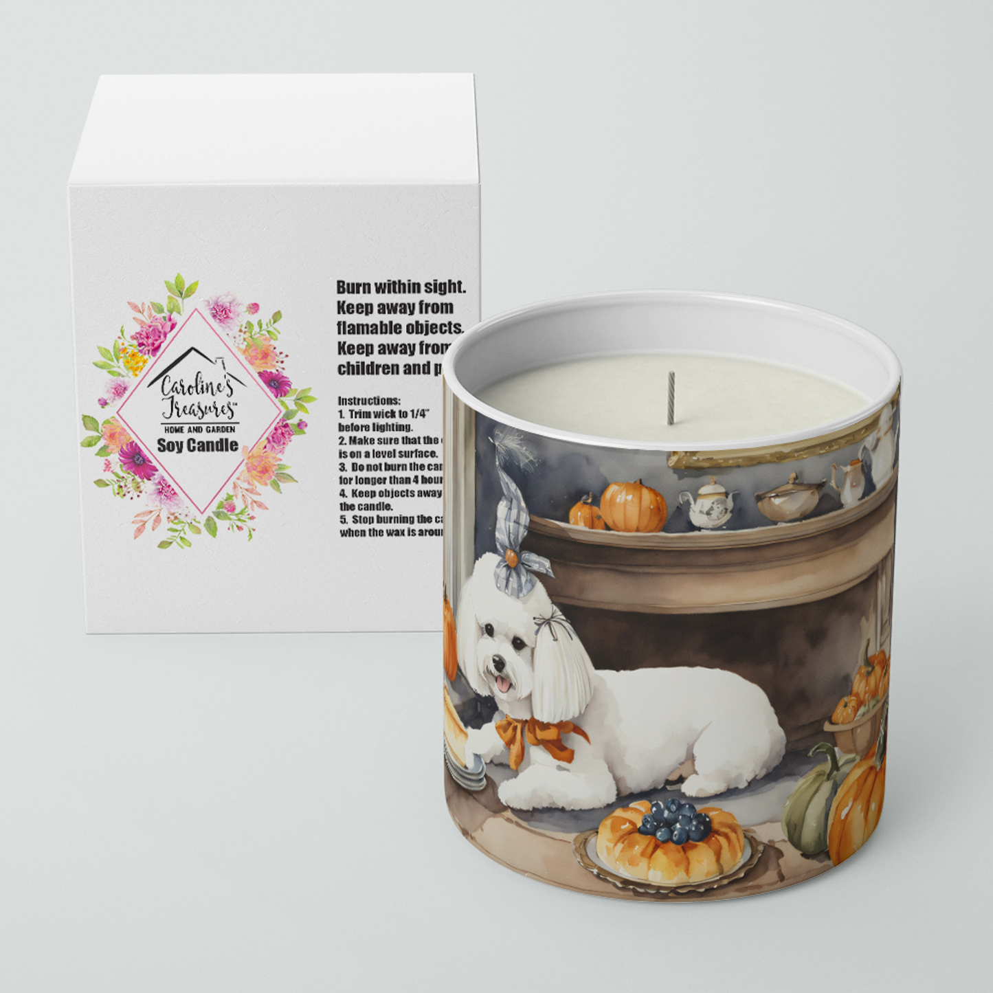 Bichon Frise Fall Kitchen Pumpkins Decorative Soy Candle