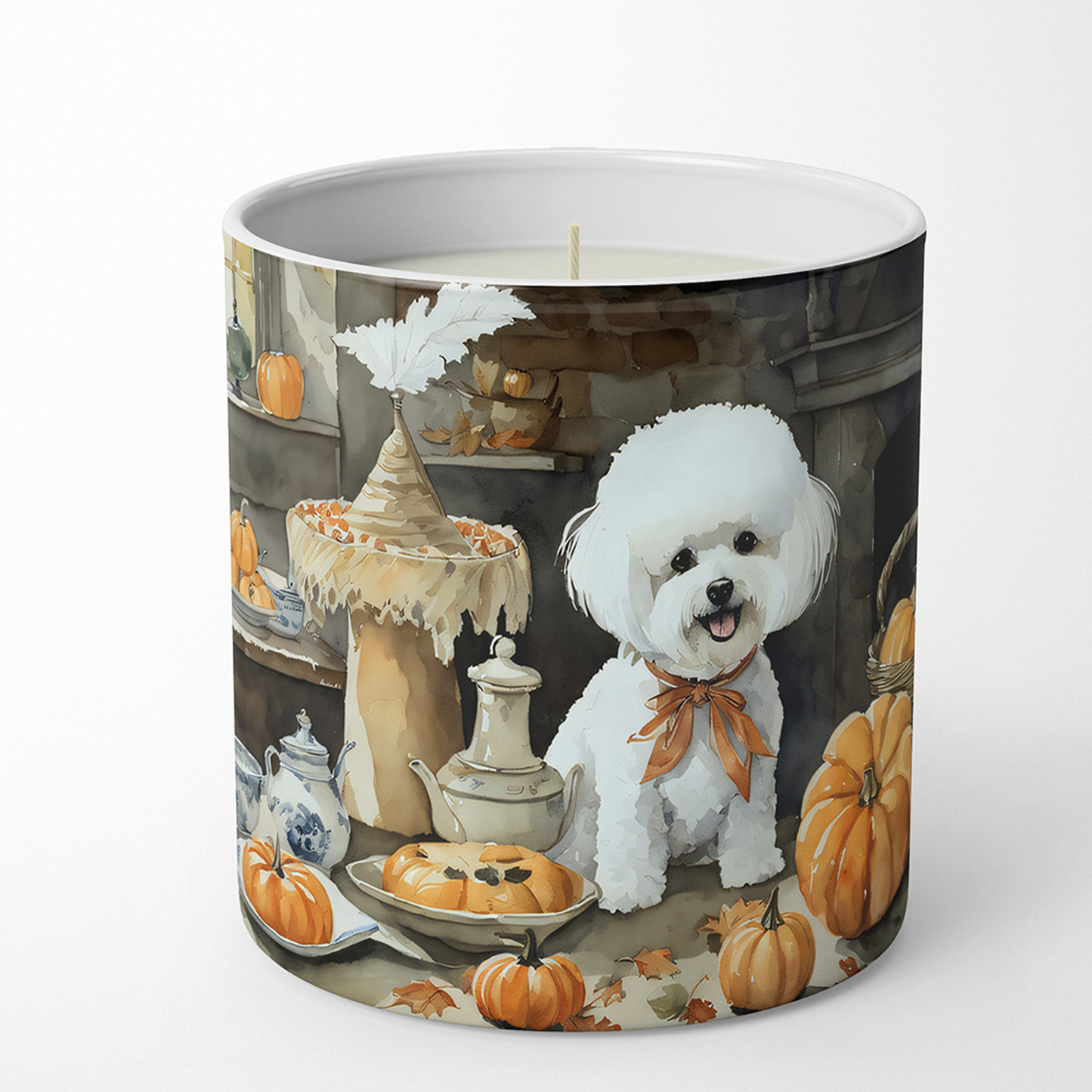 Bichon Frise Fall Kitchen Pumpkins Decorative Soy Candle