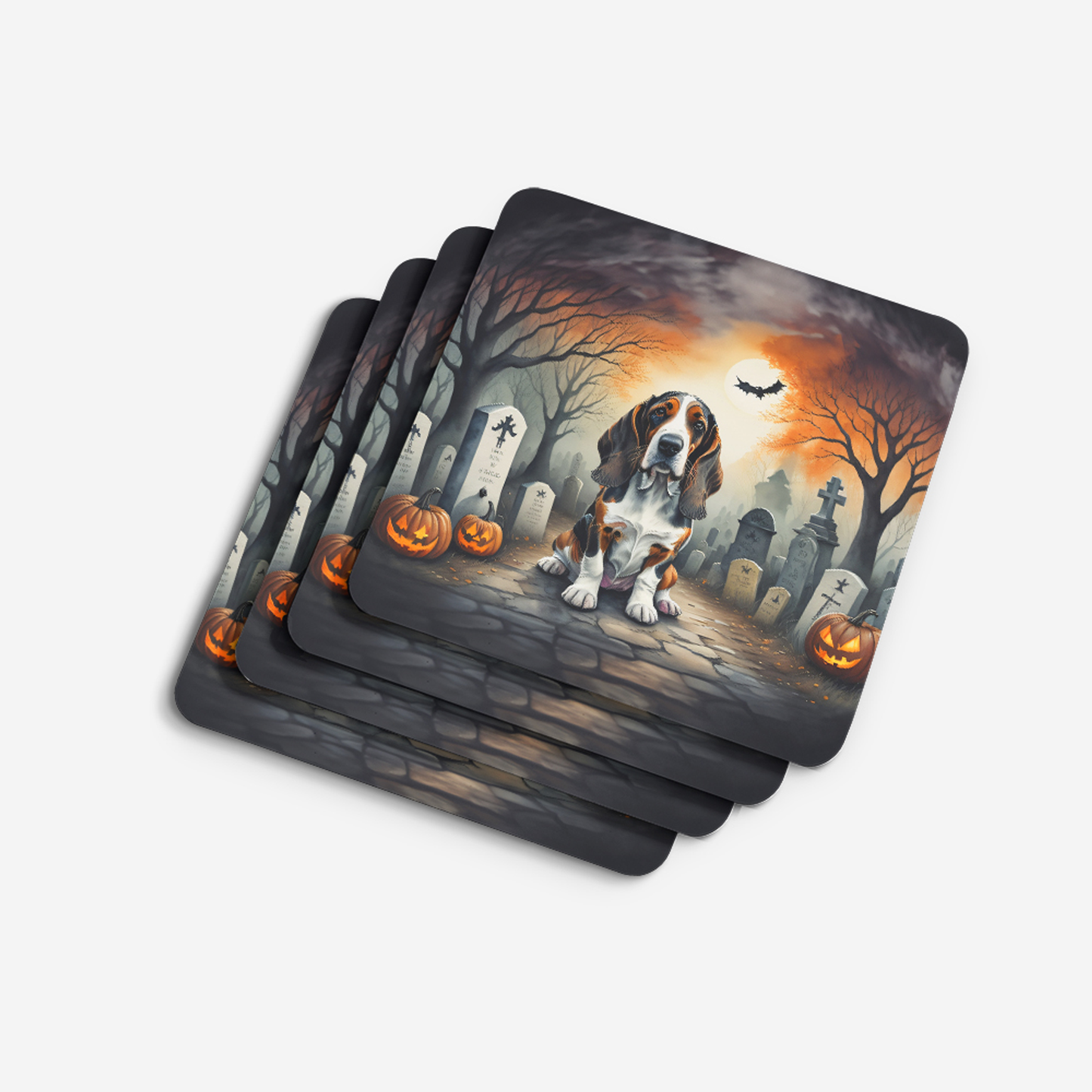 Basset Hound Spooky Halloween Foam Coasters