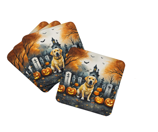 Yellow Labrador Retriever Spooky Halloween Foam Coasters