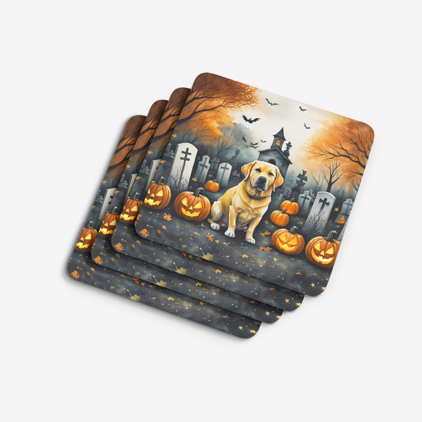 Yellow Labrador Retriever Spooky Halloween Foam Coasters