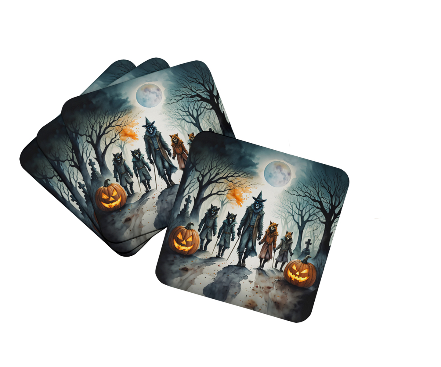 Werewolves Spooky Halloween Foam Coasters