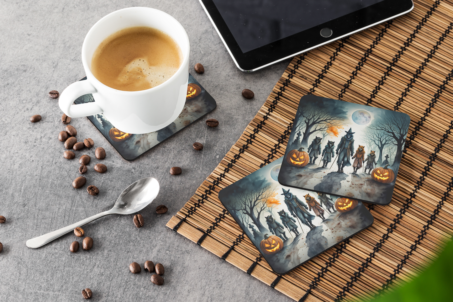 Werewolves Spooky Halloween Foam Coasters