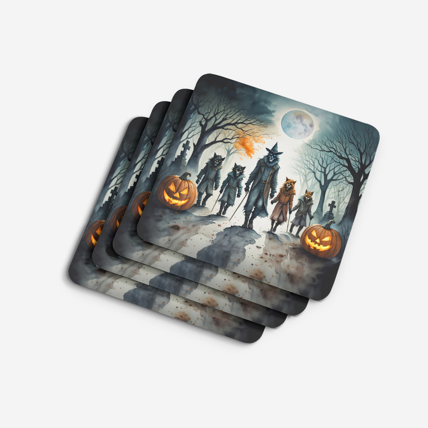 Werewolves Spooky Halloween Foam Coasters