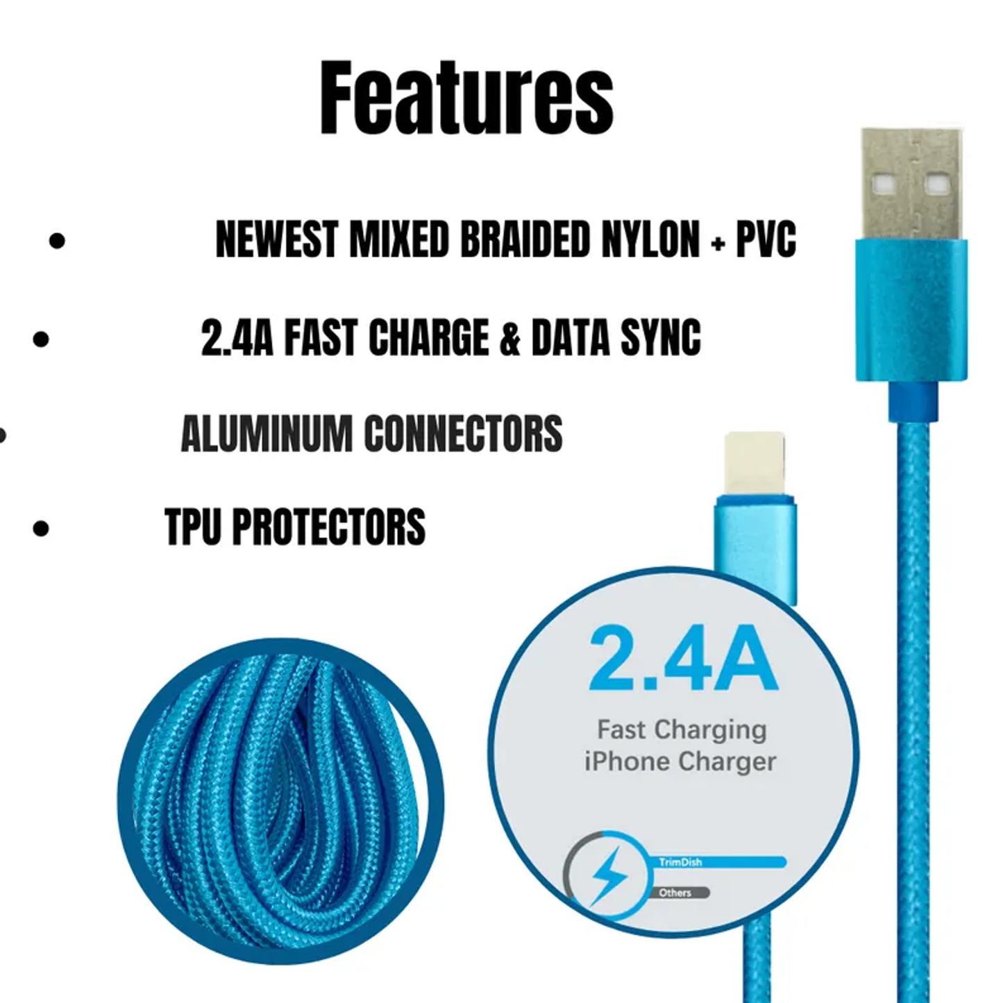 XL Lightning Cables Multiple Colors 10FT