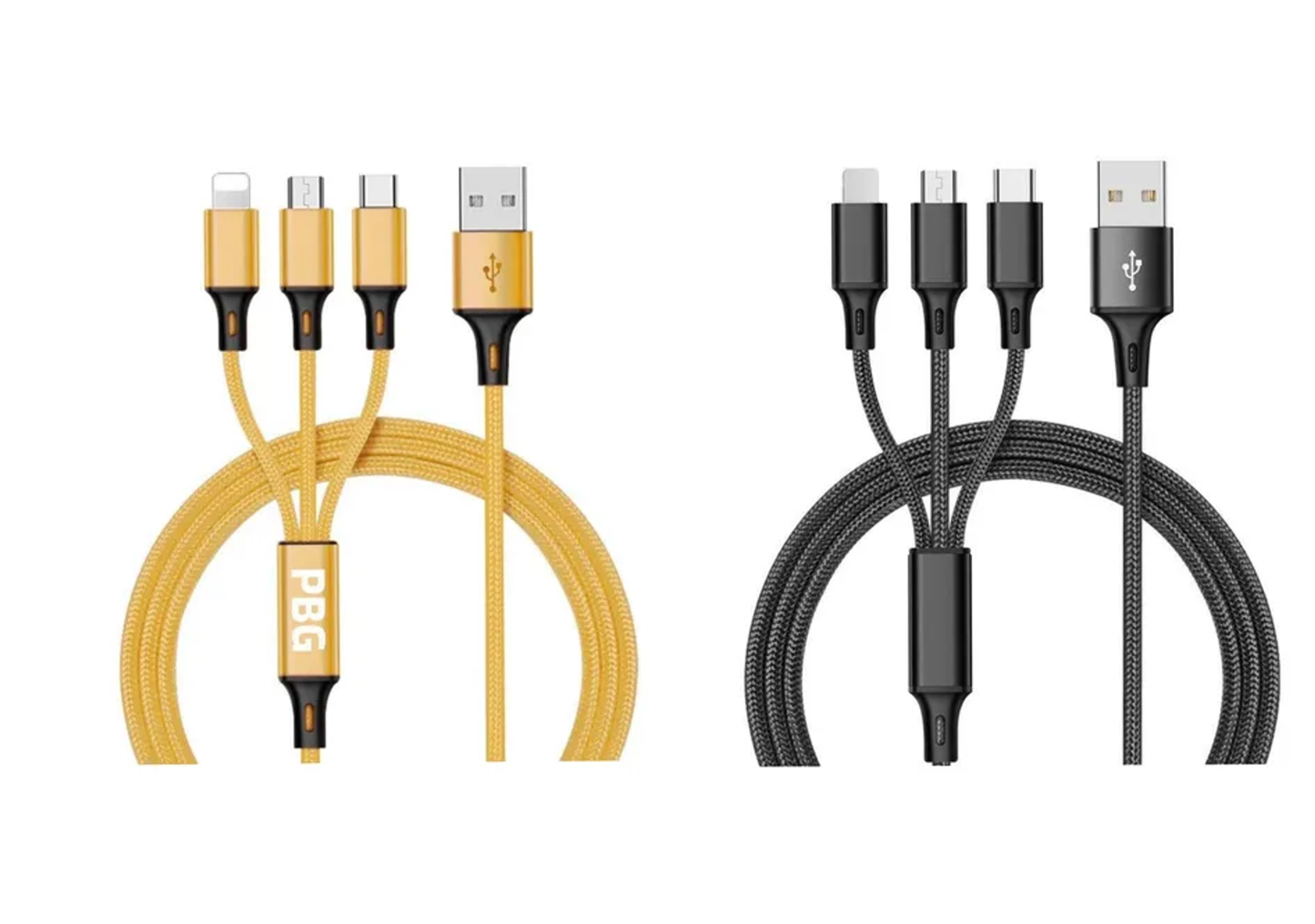 3-in-1 Nylon Braided 4FT 3A Charging Cable (8Pin, Type-C, Micro USB) Mix n Match