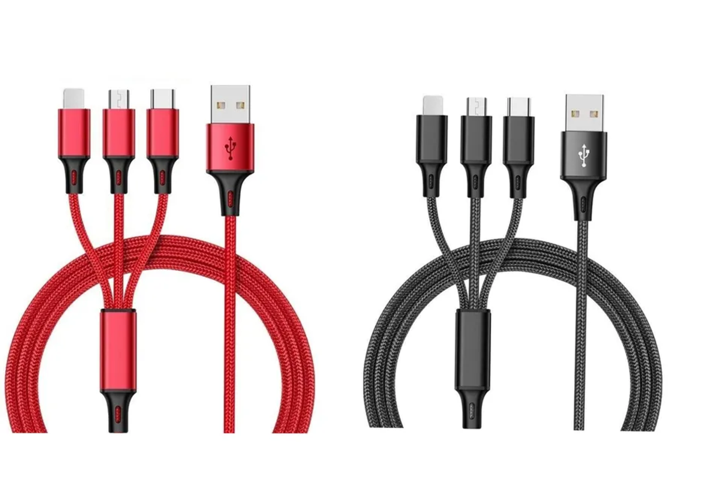 3-in-1 Nylon Braided 4FT 3A Charging Cable (8Pin, Type-C, Micro USB) Mix n Match