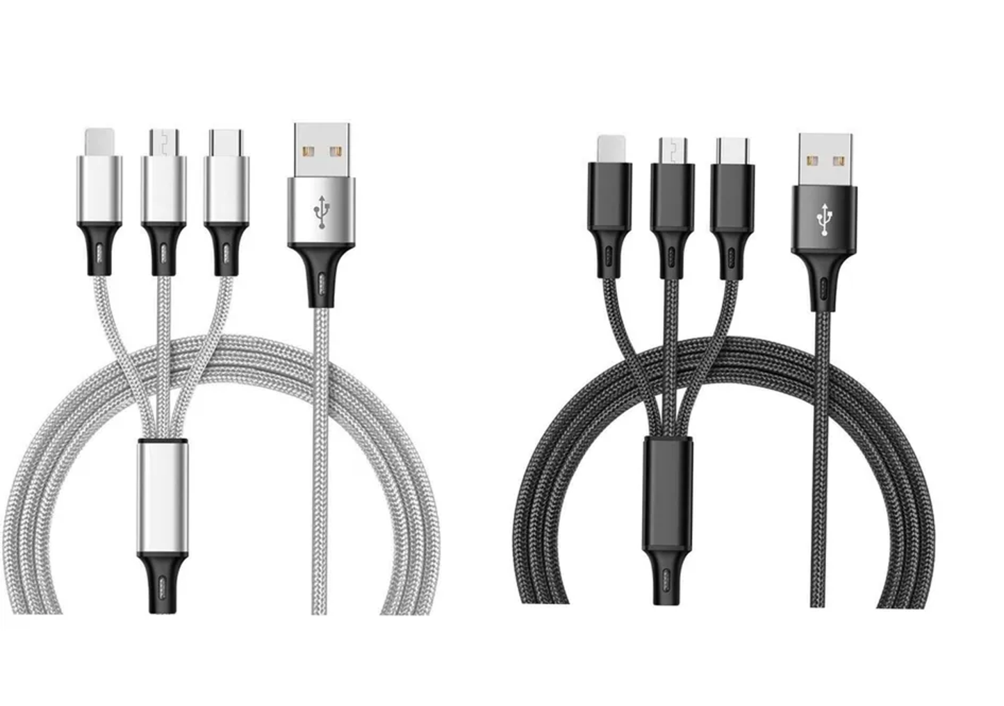 3-in-1 Nylon Braided 4FT 3A Charging Cable (8Pin, Type-C, Micro USB) Mix n Match