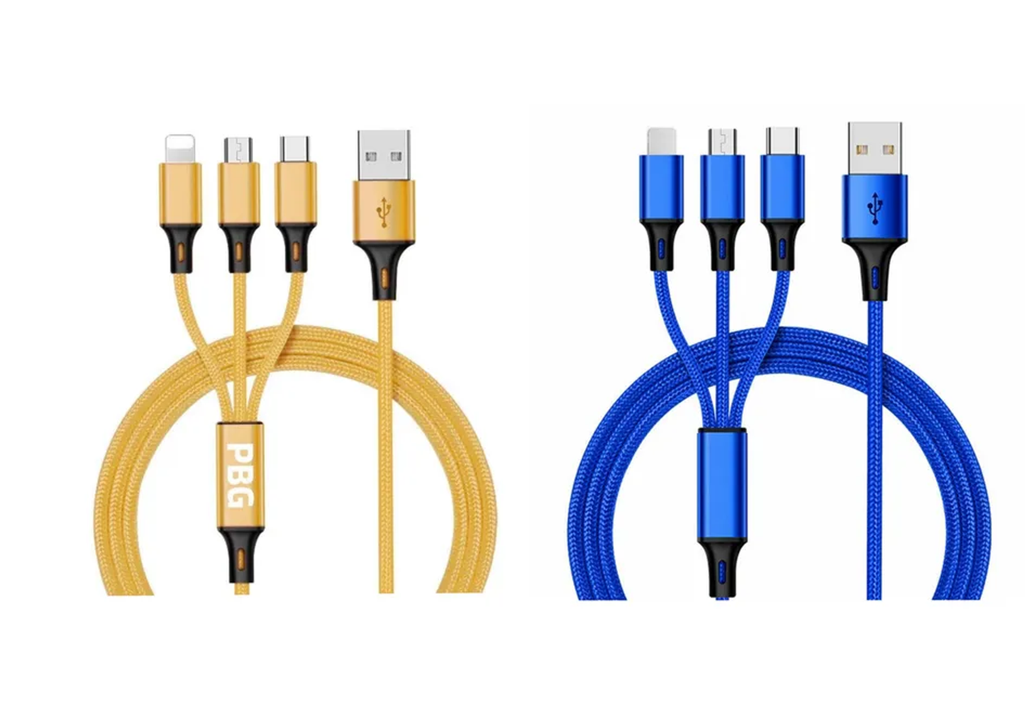 3-in-1 Nylon Braided 4FT 3A Charging Cable (8Pin, Type-C, Micro USB) Mix n Match