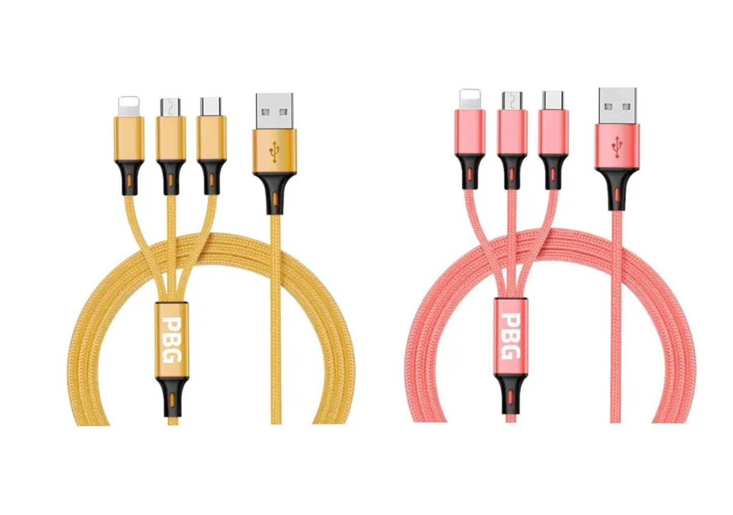 3-in-1 Nylon Braided 4FT 3A Charging Cable (8Pin, Type-C, Micro USB) Mix n Match