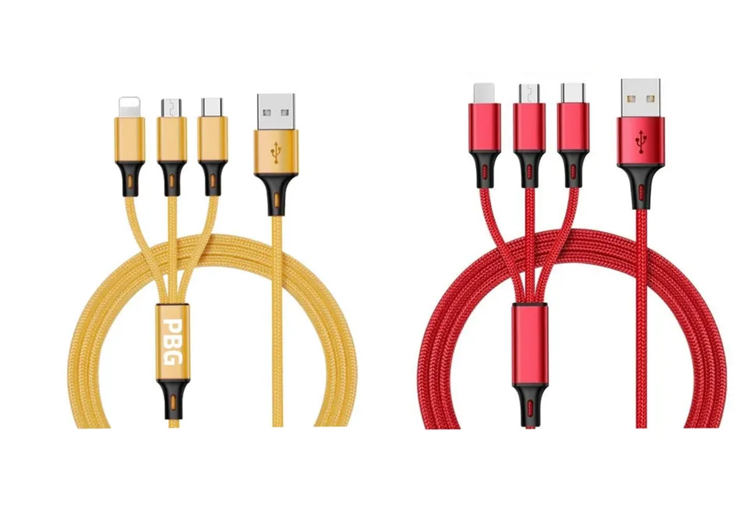 3-in-1 Nylon Braided 4FT 3A Charging Cable (8Pin, Type-C, Micro USB) Mix n Match