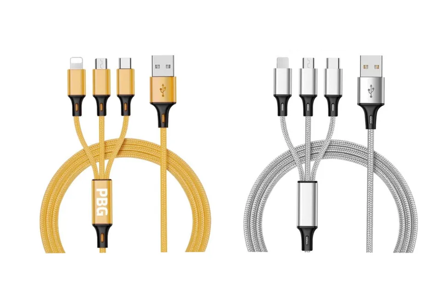 3-in-1 Nylon Braided 4FT 3A Charging Cable (8Pin, Type-C, Micro USB) Mix n Match