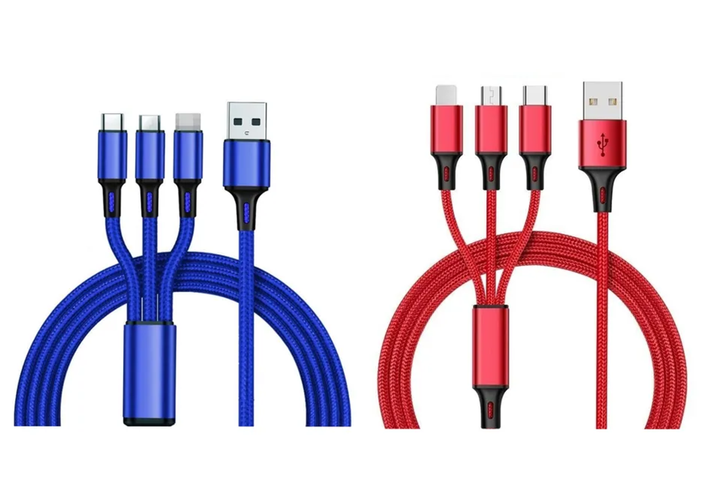 3-in-1 Nylon Braided 4FT 3A Charging Cable (8Pin, Type-C, Micro USB) Mix n Match