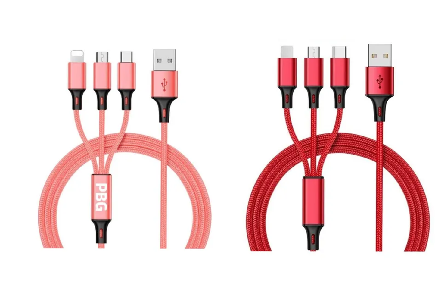 3-in-1 Nylon Braided 4FT 3A Charging Cable (8Pin, Type-C, Micro USB) Mix n Match