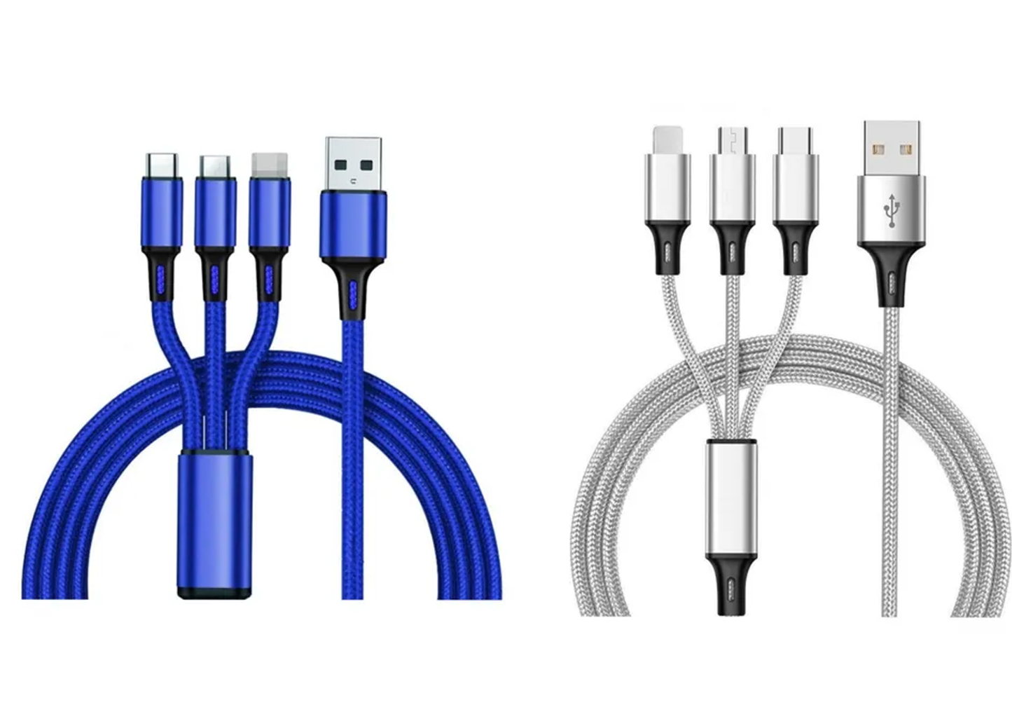 3-in-1 Nylon Braided 4FT 3A Charging Cable (8Pin, Type-C, Micro USB) Mix n Match