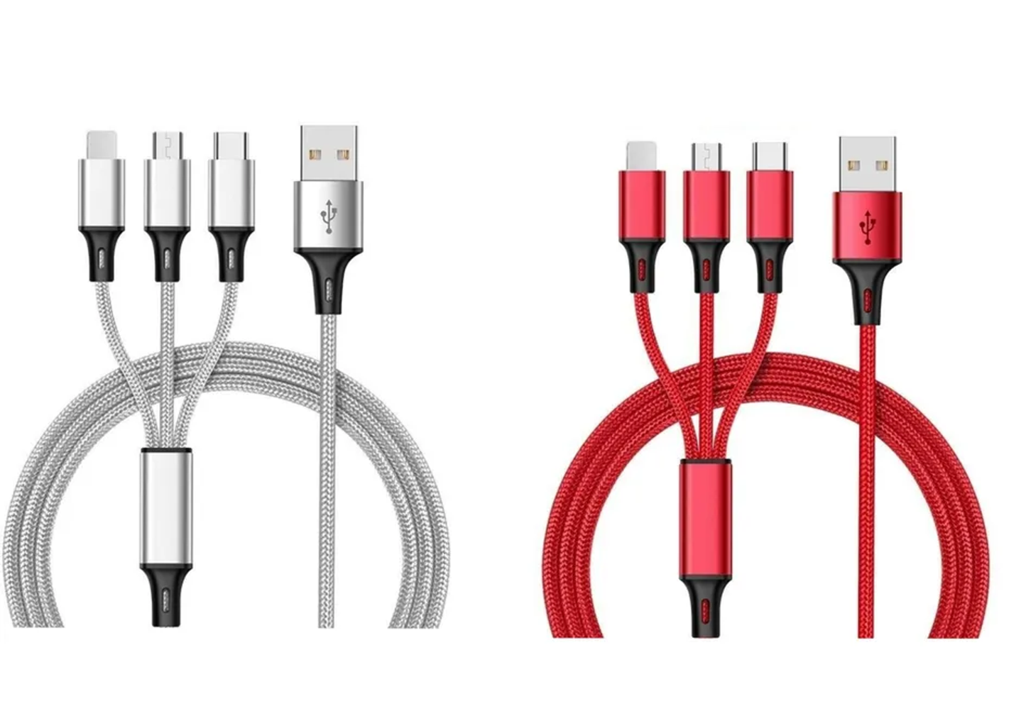 3-in-1 Nylon Braided 4FT 3A Charging Cable (8Pin, Type-C, Micro USB) Mix n Match