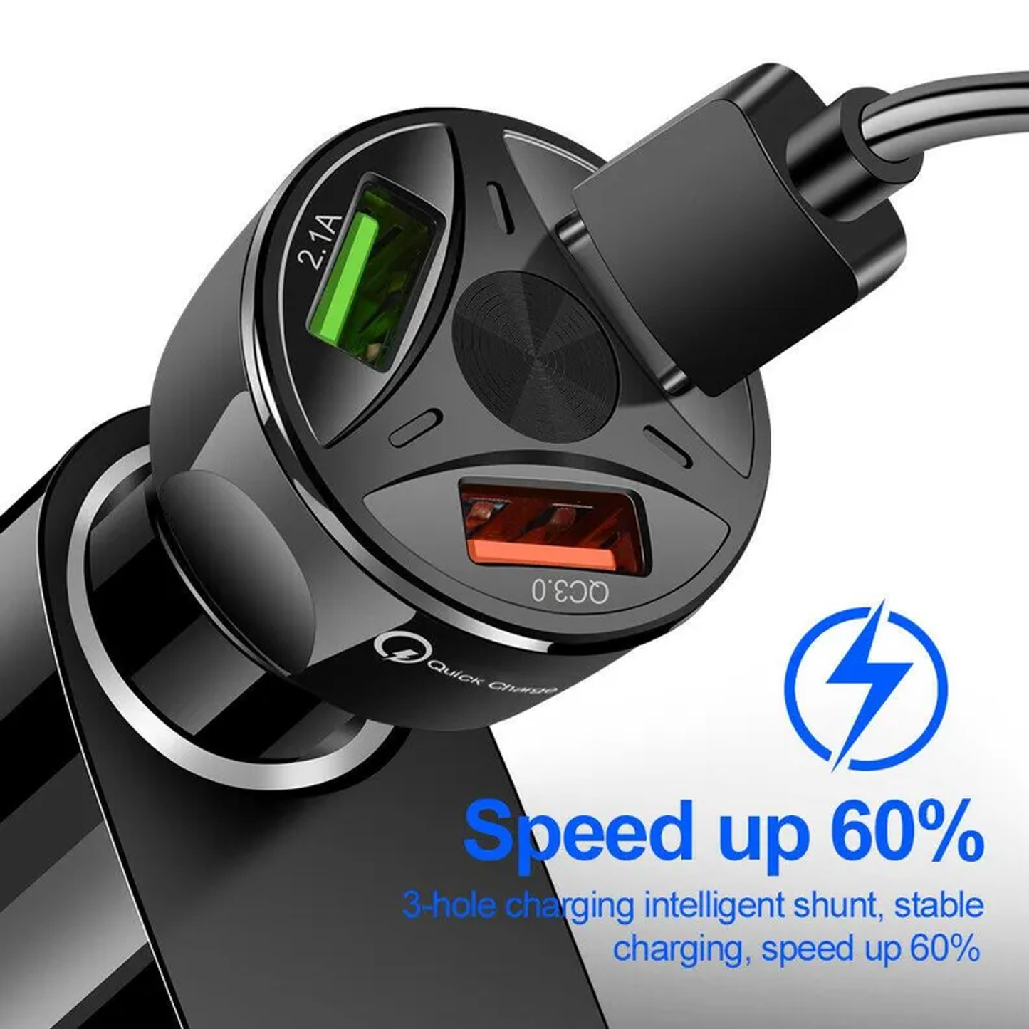 3 Port Fast LED Car Charger + 3 in 1 Cable Combo